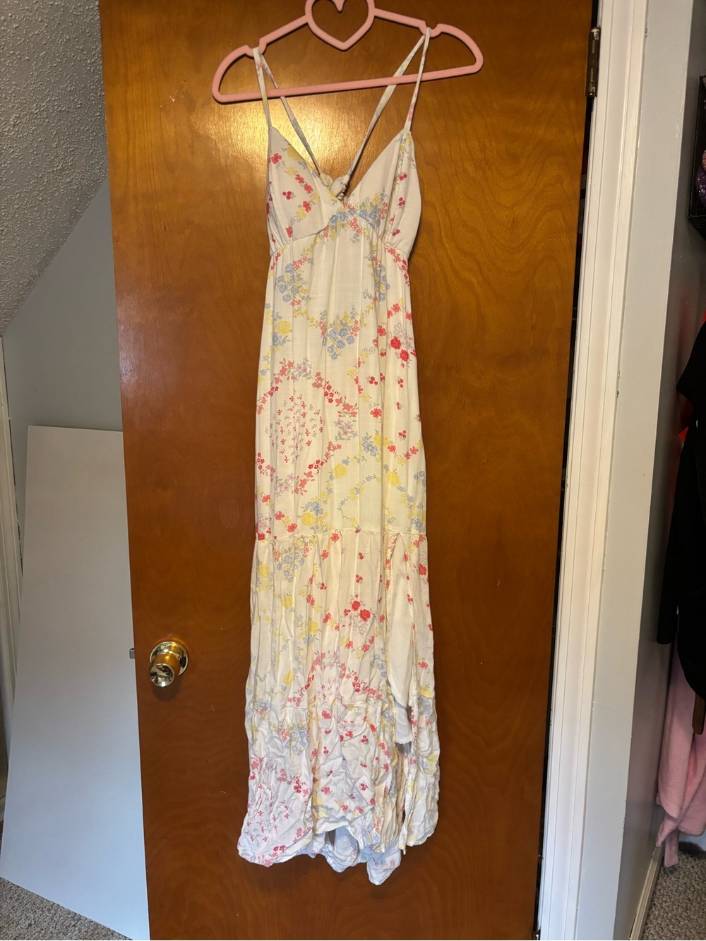 Hollister Cream Midi Dress with Pink & Yellow Floral Print